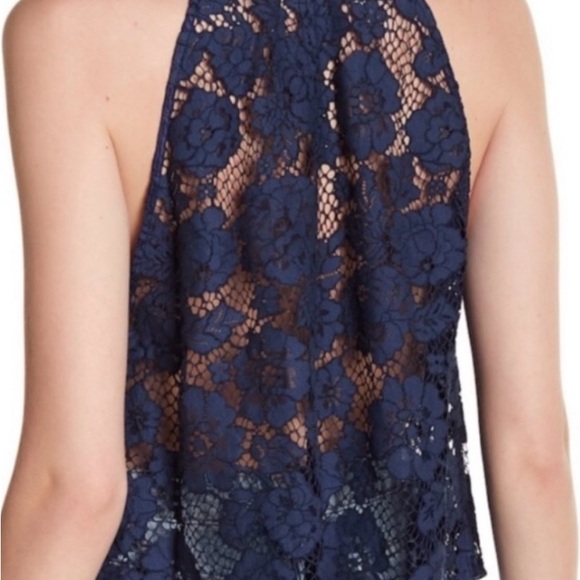 Free People Floral Navy Lace Halter Tank Top - Picture 2 of 5